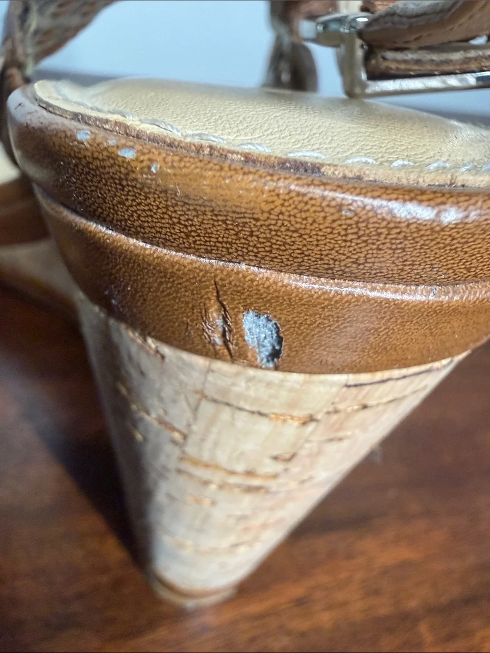 ANTONIO MELANI Tan Brown Cork Wedge Sandals